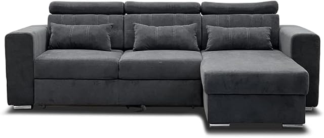 Gsw Luca Corner Sofa Bed With Storage - Premium Quality Plush Velvet Fabric - Universal Side Sofa Bed (Grey) (GSW-0099)