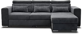 Luca Corner Sofa Bed With Storage - Premium Quality Fabric - Universal Side Sofa Bed (Grey)
