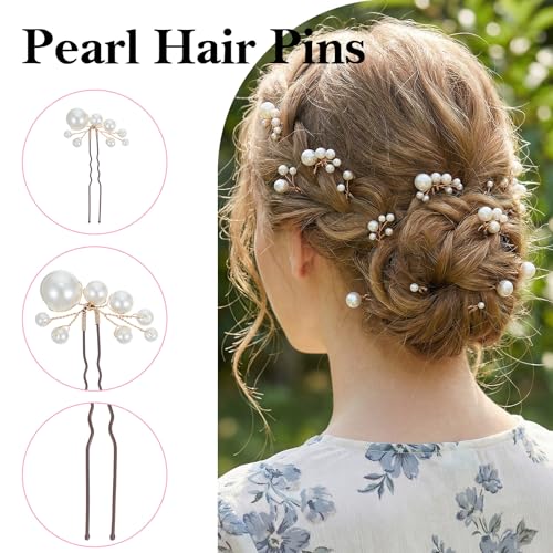 Nogeqi 12 Stück Haarnadeln Perlen, U Förmige Perlenhaarnadel, Elegante Braut Haarschmuck Hochzeit Haarnadel Perlen für Hochzeit Prom Party Brautjungfer Damen