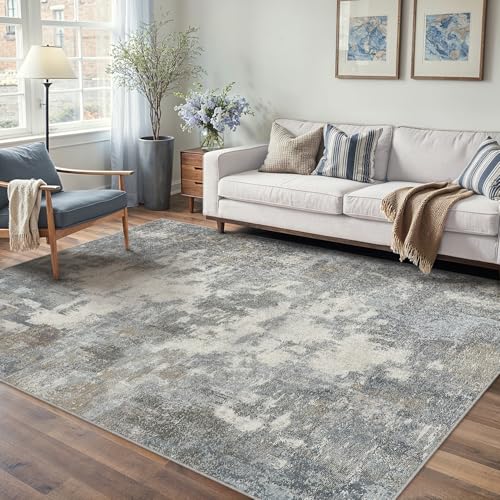 Image of PureCozy Abstract Rugs Living Room 160x230cm Washable Carpet, Blue&Grey
