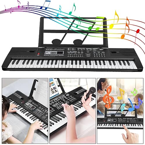 61 Tasten, Digitale Musik, Elektronische Orgel, Tragbares Keyboard mit Mikrofon für Kinder – 16 Klangfarben, 8 Percussion-Effekte, 10 Rhythmen, 6 Demos