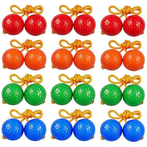 Zelerdo 12 Pack Ladder Toss Balls Ladder Ball Replacement Balls with Storage Bag for Toss Match (Red Blue Orange Green)