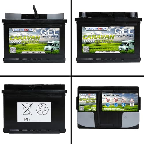 Electronicx GEL Versorgungsbatterie 12V 80Ah Caravan Edition – 80 Ah Deep Cycle Batterie für Wohnmobil, Van, Boot, Solar, PV, Marine, Freizeit, 242×175×190 mm, GEL-Technologie, geladen, wartungsfrei