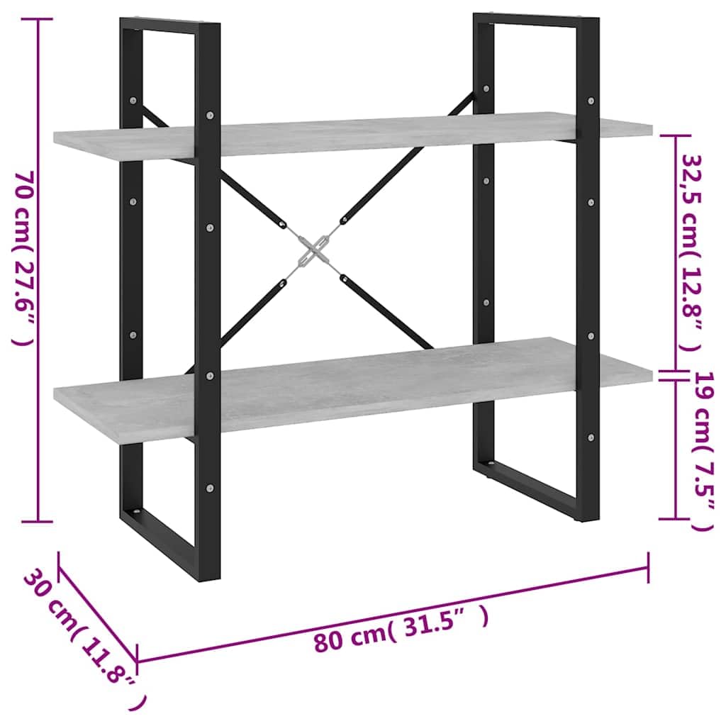 Scaffale a 2 livelli in compensato, grigio cemento, 80 x 30 x 70 cm