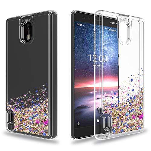Ayoo:Nokia 3.1A Case,Nokia 3.1C Case,Nokia 3.1 A Phone Cases,Nokia 3.1 C Phone Cases,Teen Girls Women Bling Liquid Luxury Glitter Sparkle Soft TPU+PC Clear Case for Nokia 3.1 C-XX Gold