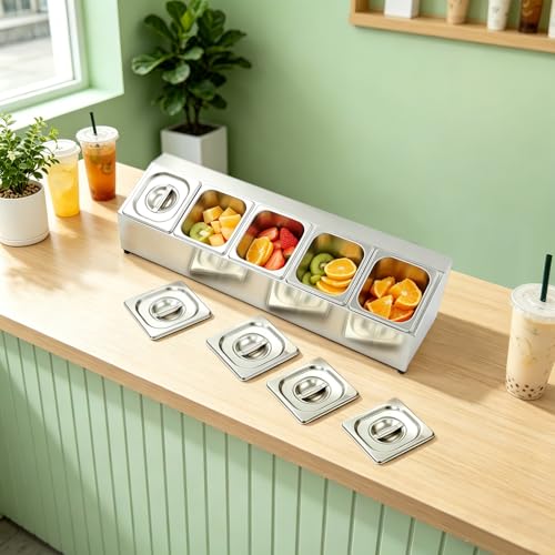 Estante de alimentos de una fila de acero inoxidable de 5 columnas, 33.9 X