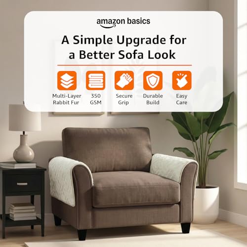 Image of Amazon Basics - Rabbit Fur Make Your Own Sofa Cover |70cm x 70cm| Microfiber Sofa Slipcover | 350 GSM (Beige, 2 Armrest)