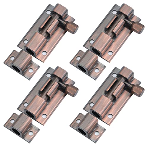 MY MIRONEY Heavy Duty 2 Inch Gate Latch (4 Pack) - Aluminum Alloy Sliding Barrel Bolt Lock for Wooden Fence and Barn Door & Cabinets with Anti-Rust Coating & Security Screws, Red Bronze Finish
