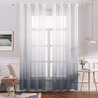 MIULEE Sheer Zasłona z woalu, okienna, dekoracyjna, na przelotkach, do salonu, przezroczysta, cieniowana, 225 x 140 cm (wys. x szer.), szara, 2 sztuki w zestawie