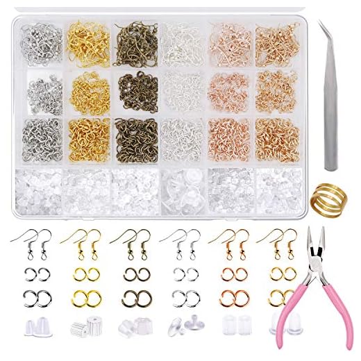 EuTengHao Earring Hooks 2000Pcs Earring Making Supplies Kit with Fish Earring Hooks Earring Backs Earrings Posts Open Jump Rings Earring Making Findings for Earring Repair Jewelry Making (6 Colors)