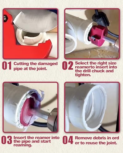 Image of PVC Pipe Reamer Kit Includes 1-1 /2, 2 Inch PVC Fitting Saver, Plastic Pipe Fitting Reamer Socket Saver Plumbing Tool