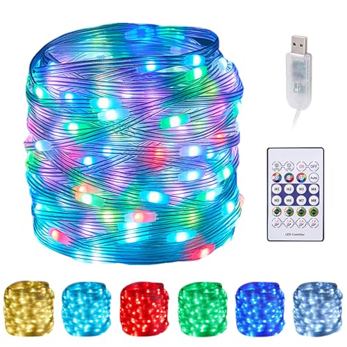 Falafoty USB Fairy String Lights with Remote, 10m 100 LED 16 Colors Changing RGB Colorful Wire Light Indoor Outdoor, Christmas Fairy Light 8 Modes for Bedroom,Party,Wedding,Christmas, Valentine Decor