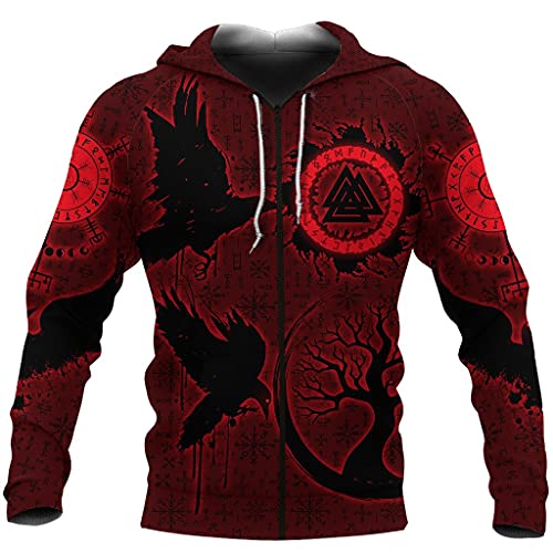 Veste à capuche viking zippé manches longues imprimé 3D avec fermeture éclair