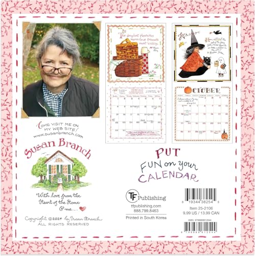 TF PUBLISHING 2025 Susan Branch Mini Calendar - Large Grids for Appointments - Vertical Monthly Wall Calendar 2025 - Hom