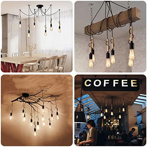 HOLULO Spider Pendant Lights, DIY 6 Arms Adjustable Chandelier Spider Lights Ceiling, Classic Edison E27 Industrial Retro Ceiling Light, Wooden Decoration, for Cafe Dining Hall Restaurant Living Room