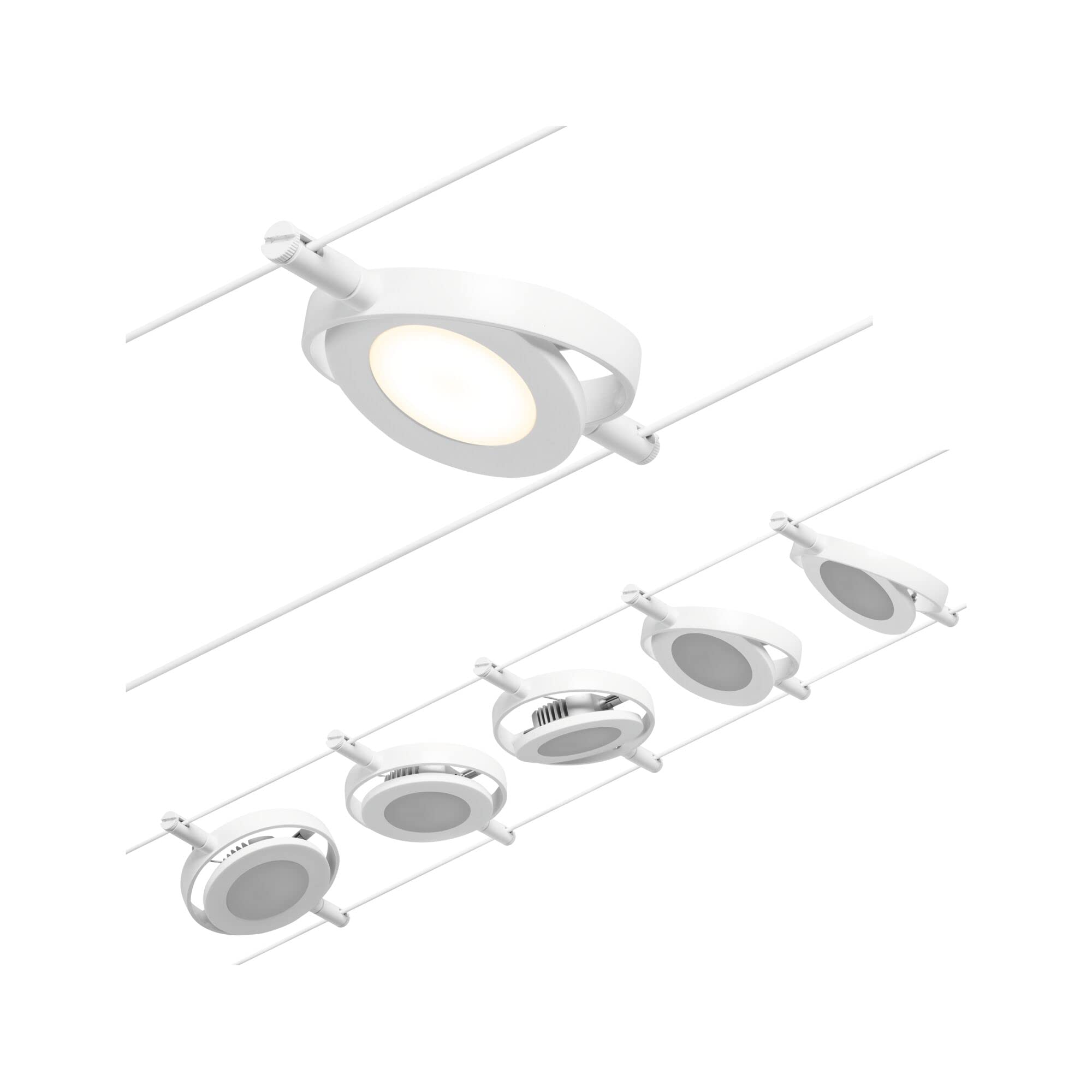 Paulmann 94416 CorDuo Juego de sistema de cable LED RoundMac DC incl. 5x4,5 vatios extensible Blanco, cromado Cable metálico 3000 K
