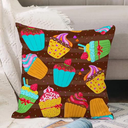 VJIZLOQB Fundas Cojines,Fundas de Cojines Decorativo Fundas Cojin Poliéster por Sala de Dormitorio Sofá,Patrón sin Costuras con Cupcakes sobre un Fondo de Chocolate. Ilustración Vector,45x45cm