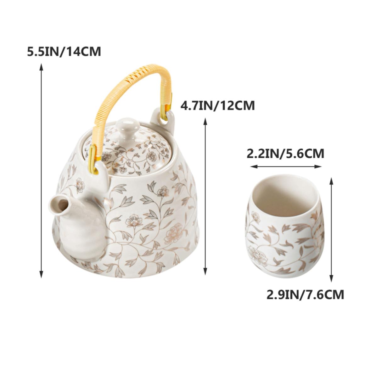 Juego de Té de Porcelana White Tetera 950ml y Tazas
