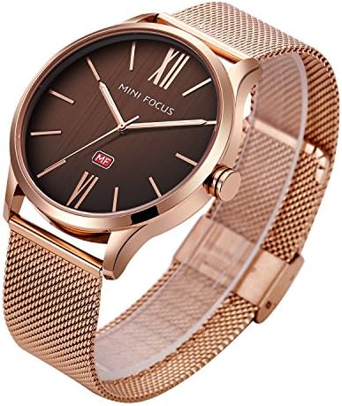 Minifocus Men's Quartz Luxury Thin Watches Stainless Steel Watch Band Fashion Elegant Wristwatch (Rose Gold)