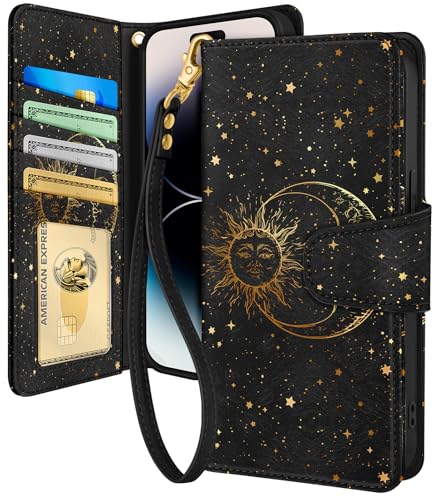 Toycamp for iPhone 14 Pro Wallet Case, Leather Flip Cover, Sun and Moon