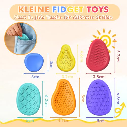 BDwing Silikon Fidget Toys Sensory Stones, 6 Stück Anti Stress Finger Spielzeug Stressabbau Reliever Geschenk für Kinder und Erwachsene, ADHS & Autismus Sensory Toys
