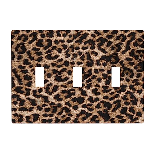 Leopard Print 3 Gang Light Switch Plate Cover Decorative, Triple Toggle Wall Plate Electrical Faceplate for Bathroom Kitchen Bedroom Room Home Wall Panel Decor Switchplate