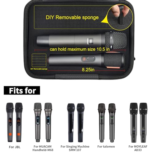Wireless Microphone Case for JBL Wireless Two Microphone/for JBL Partybox/for Singing for TONOR for Shure for Bietrun Handheld Dual Mic DIY Foam for Different Size Receiver, Accessories (Black)