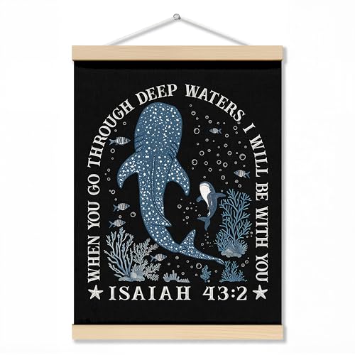 ZNGFON �g�����f�B �W���x�C�U�� �N���X�`���� �E�H�[���f�R 12x16�AWhen You Go Through Deep Waters I Will Be With You Isaiah 43:2 �E�H�[���A�[�g�|�X�^�[ �ؐ��t���[���t���A�u���[ 