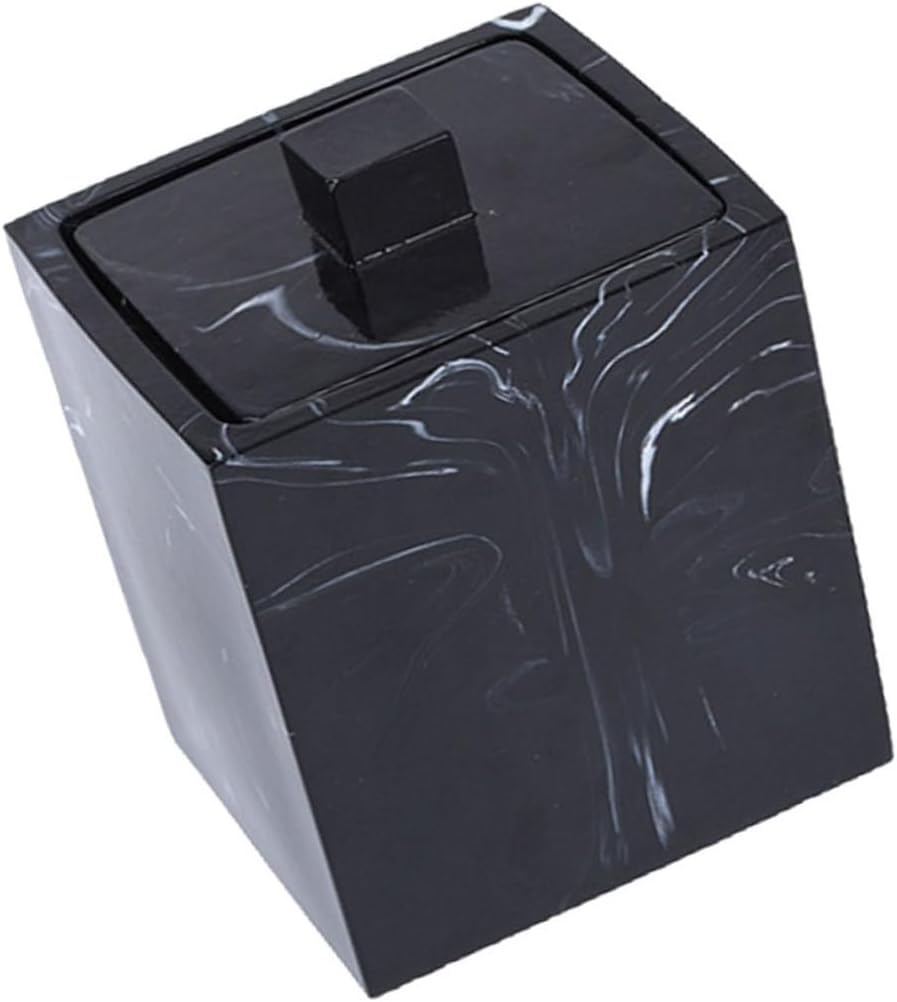 PRETYZOOM Resin Marble Cotton Swabs Storage Box with Lid for Home