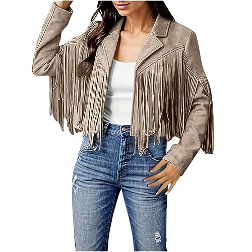Vestes en cuir Faux à franges pour femmes, manteaux courts de moto à pompon à la mode#Z