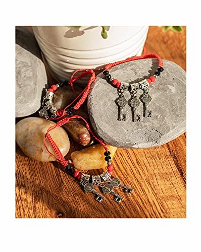 12 Pieces Red Rope Bracelet 7 Knots St Benedict Blessing Bracelet, catholic gift, St Benedict key charm, first communion gift - RED3