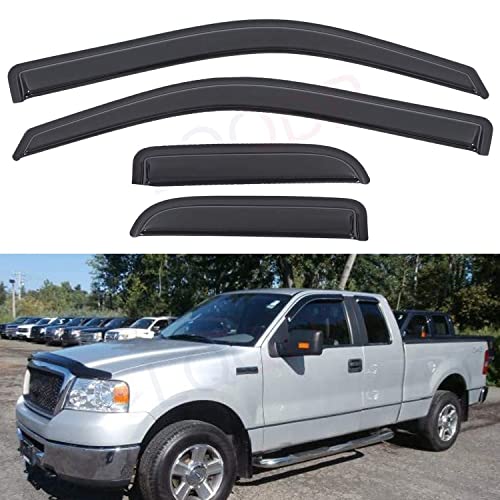 Lqqdp Set Of 4 Front+Rear Smoke Sun Rain Guard Outside Mount Tape-On Acrylic Window Visors Compatible With 04-14 F-150 Super/Extended Cab With Half Size Suicide Back Doors #TOP8