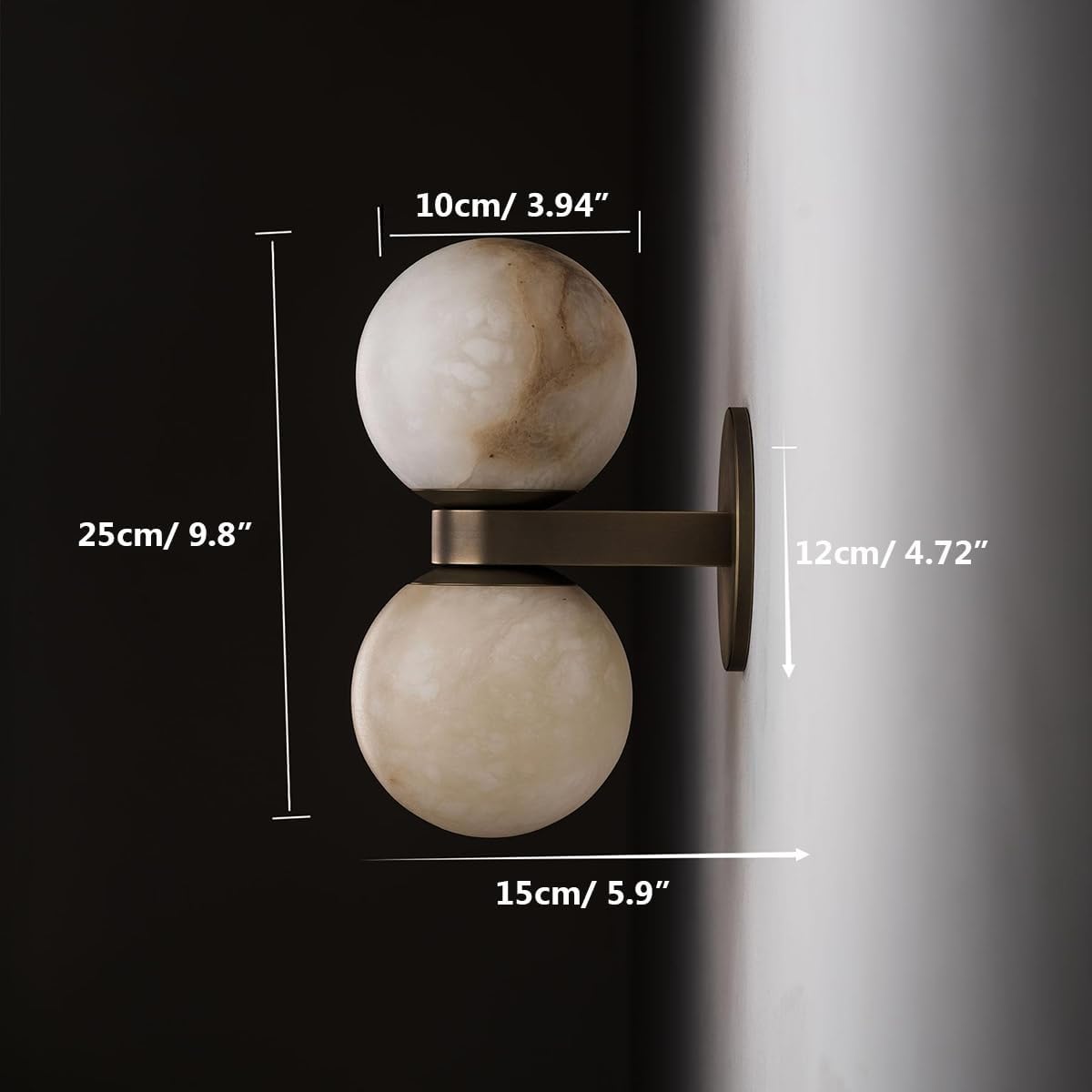 Mid Century Brass Sconces 2-Light Alabaster Wall Light White Natural Marble Stone Shade Indoor Gold Bathroom Vanity Light Fixtrues for Bedside Living Room Hallway