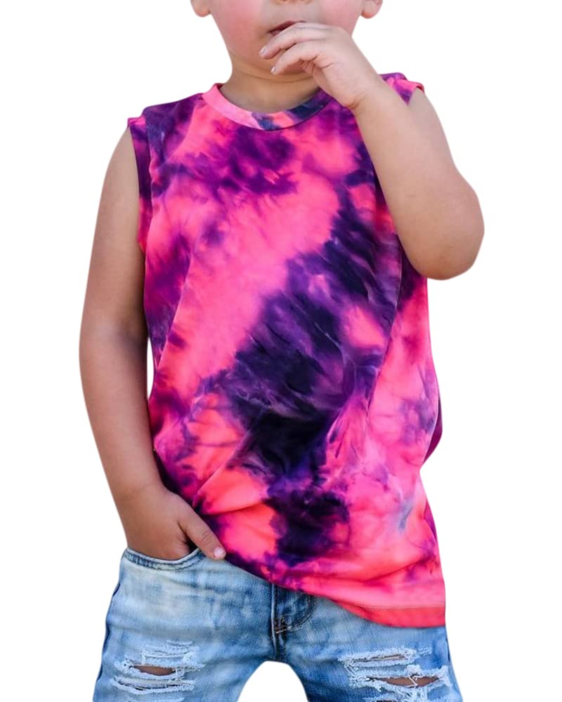 Boys Crew Neck Tie Dyed Sleeveless Shirts Kids Summer Tank Tops