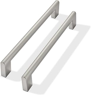 2 Pack 8 Inch Hole Center Brushed Satin Nickel Cabinet pulls Heavy Duty Solid Hardware for bathrooms Dressing Tables cabinets and Kitchen cabinets.