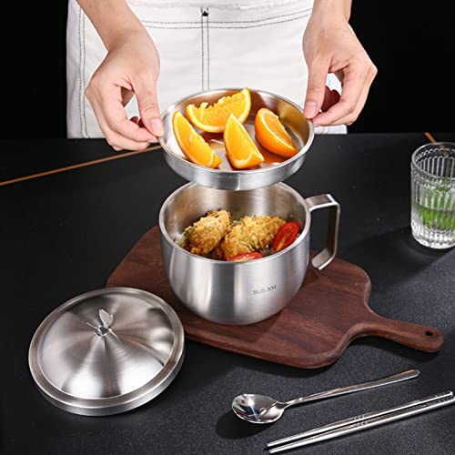 Tigela de macarrão de aço inoxidável 304, tigela de sopa de grande capacidade 1000ml com tampa recip