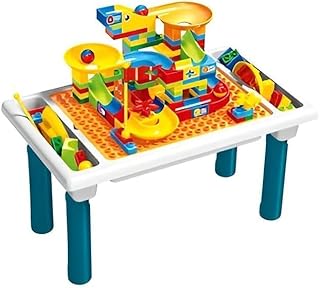 طاولة أنشطة متعددة الأغراض للأطفال، مزودة بـ 114 قطعة مكعبات بناء، منطقة للعب بالماء ومنطقة للعب بالرمل مع صناديق تخزين وارتفاع قابل للتعديل