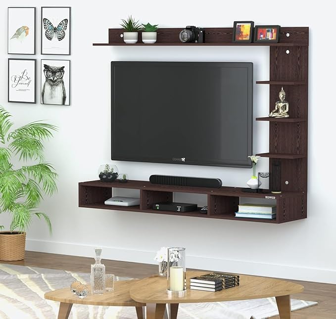 Image of Anikaa Tyron Engineered Wood Wall Mount TV Unit /TV Stand /Wall Set Top Box Stand /TV Cabinet /TV Entertainment Unit with LED Light (Wenge)(Ideal for Upto 42 inch)(D.I.Y)