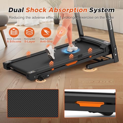 FYC Folding Treadmill 330lb Weight Capacity for Home with Incline 3.5HP Portable Electric Treadmill with Bluetooth, 12 Preset Programs Foldable Exercise Running Machine Easy Assembly Orange - Thumbnail 5