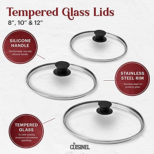 Glass Lids Set - 8"+10"+12"-Inch / 20.32Cm+25.4Cm+30.48Cm - Compatible With Lodge Cast Iron - Fully Assembled Tempered Replacement Cover - Oven Safe For Skillets Pots Pans: Universal For All Cookware #TOP2