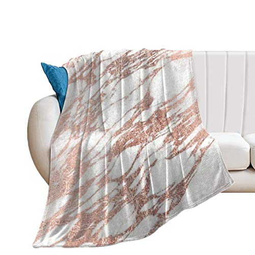 Flannel Fleece Throw Blanket Chic Elegant White And Rose Gold Marble Pattern Pattern Comfortable Air-Conditioned Quilts For Spring Summer Autumn Winter Fade Resistant Bed Blanket For Women Men, 40 X 5 #TOP7