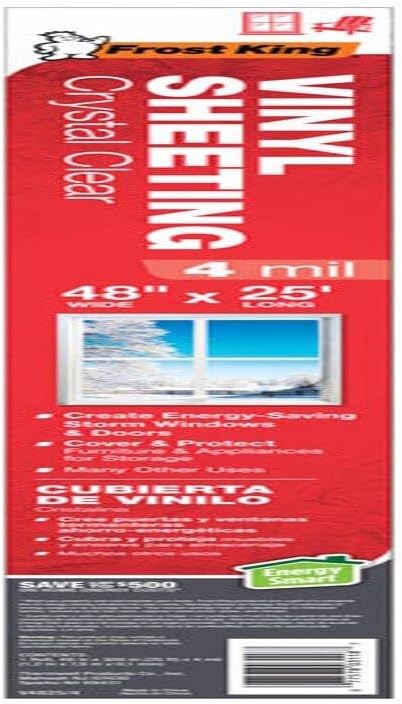 frost king v4825/4a crystal clear vinyl sheeting, clear, 48" x 25' x 4mil. 48" x 25 ft x 4 mil