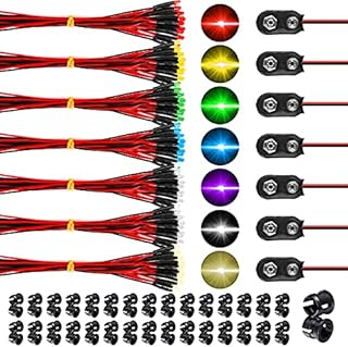 70Pcs Prewired Led Ultra Bright 12v Pre Wired LED Diodes Light 3mm Prewired Led Light with 70Pcs Plastic LED Holder and 15Pcs Battery Holder Clip Cable for Decor(7 Colors)