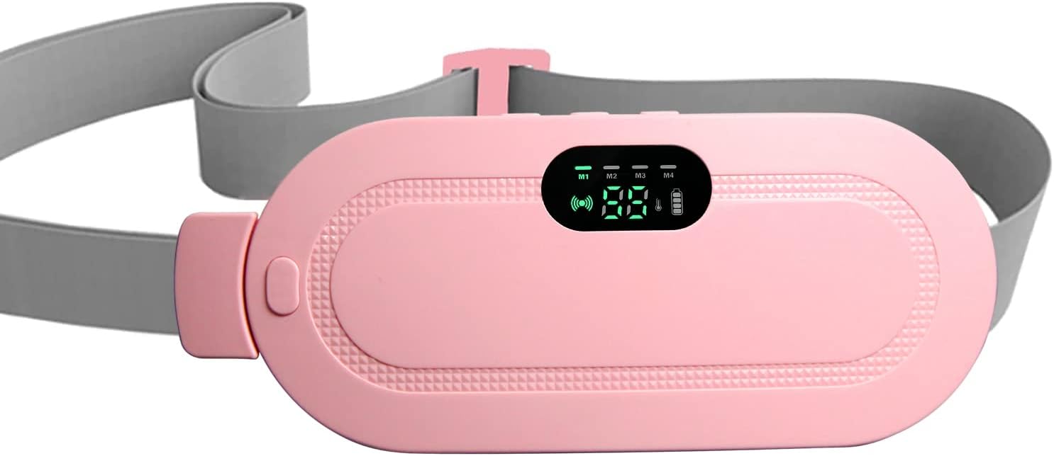 aGIOGIO Portable Cordless Heating Pad for Menstrual Cramps Relief, for Stomach, 3-Speed Temperature Adjustment and 4-Speed Massage Modes, Back and Belly Heating Pad for Women Pink Color
