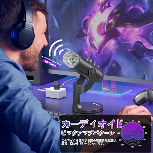 ZealSound ワイヤレスマイク、*Phone PC iPad Android Phone用USBマイク、ミュートエコーモニターボリュームゲインBluetooth 2.4GHz付きコードレスコンデンサーデスクトップマイク、ポッドキャスト、ASMR、ゲーム、YouTubeビデオ用