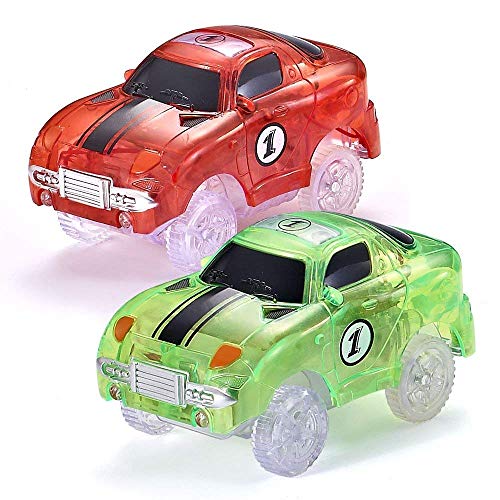 Codomoxo® Juego de 2 unidades de coche mágico fluorescente flexible para Magic Tracks circuito fosforescente luminoso (rojo + verde) Cover