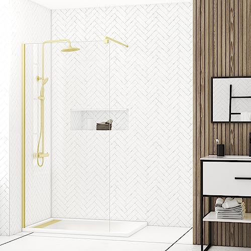 Parete doccia italiana 100 x 200 cm vetro temperato 8 mm - oro dorato spazzolato - FREEDOM 2 GOLD