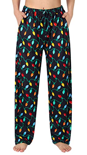 Alisister Ugly Christmas Pajama Bottoms For Women Fake Light 3D Cartoon Pattern Casual Loose Sleepwear Drawstring Wide Leg Pants With Two Pockets Size Xl Black #TOP15
