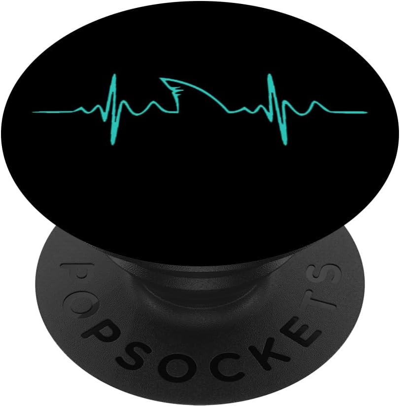 Teal, Shark Heartbeat, Great White Whale Shark Fin EKG PopSockets PopWallet for MagSafe