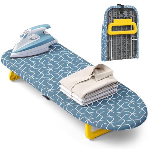 Foldable Small Ironing Board Tabletop Mini Iron Board Small Table top mini Ironing Boards Small with Cover and pad Folding Compact Portable Iron and Ironing Boards Set for Travel 32 * 12 Sky Blue